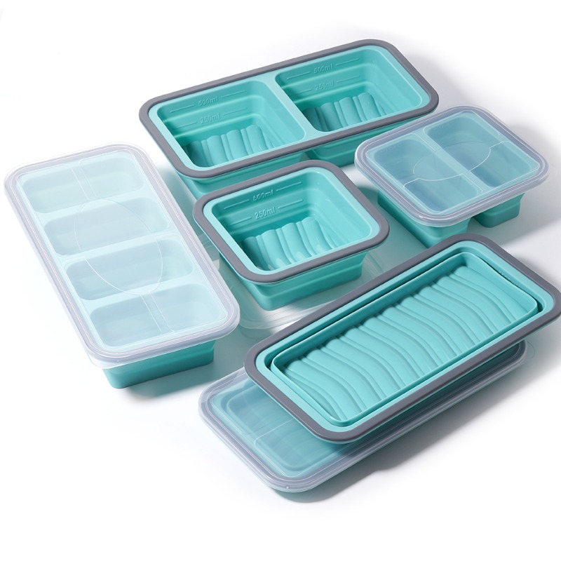Meal Prep Template - 뚜껑이 있는 냉동 트레이 2개, 실리콘